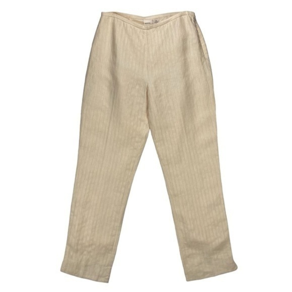 Merona Womens Size 10 100% Linen Split Hem Cream Light Sheen Trouser Pants - Picture 1 of 11